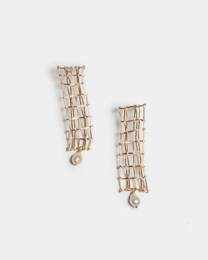 Basketweave Earrings with Pearls