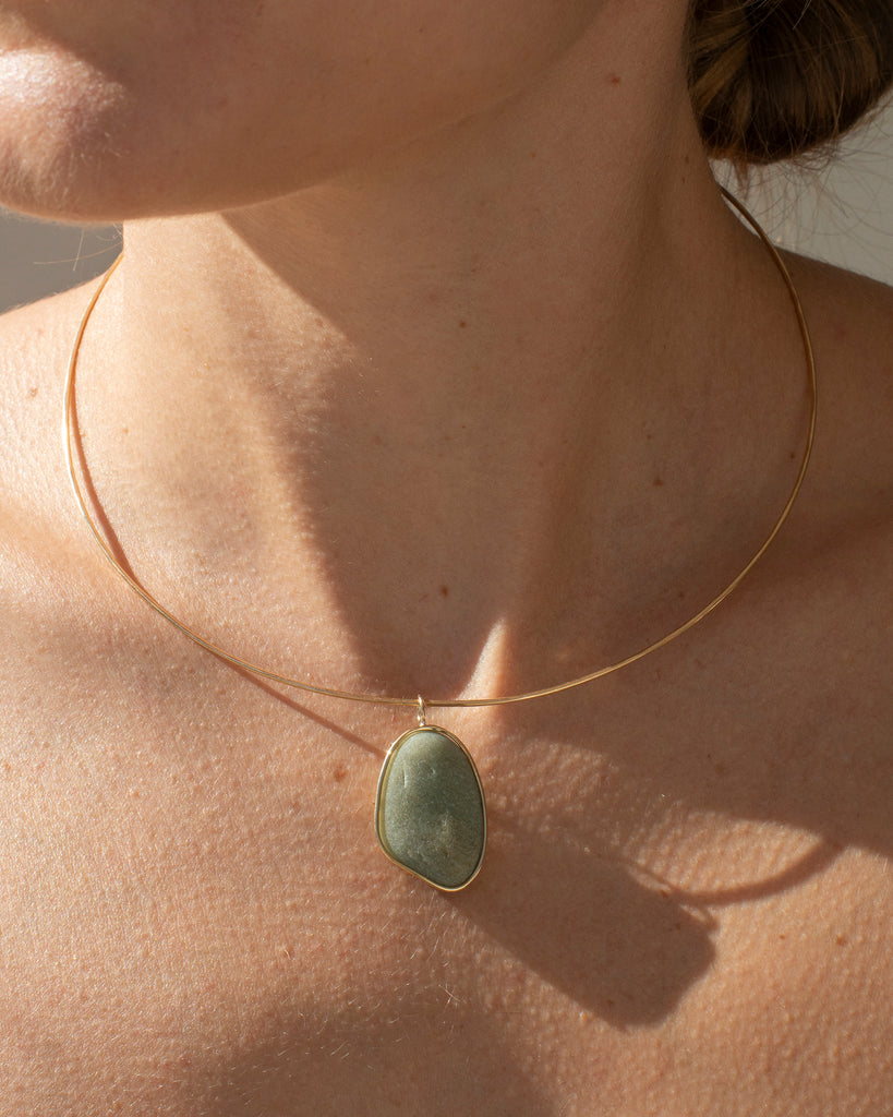 14k Soft Green Island Stone Pendant