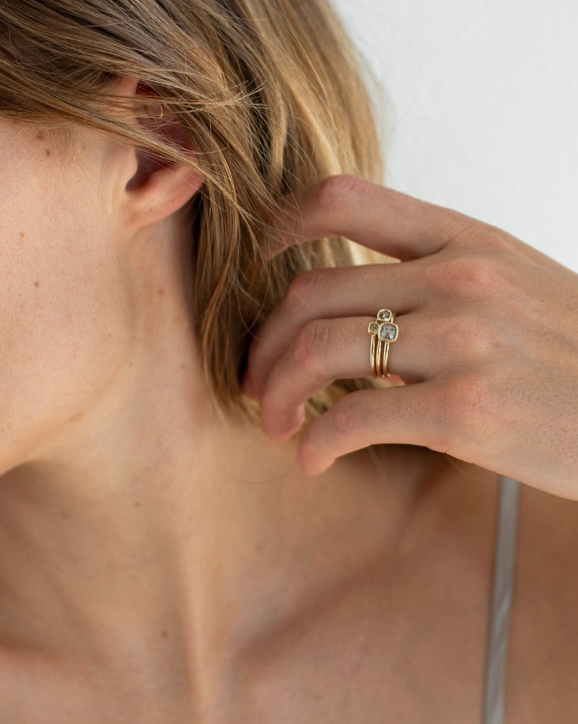 14K Mineral Diamond Trois Floating Rings - Earth