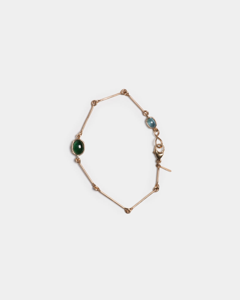14k Two Tourmalines Bone Chain Bracelet
