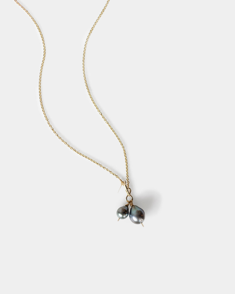 14k Double Tahitian Pearl Pendant Necklace