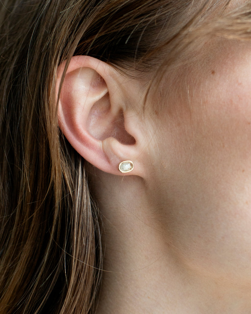 14k Oval Diamond Floating Studs