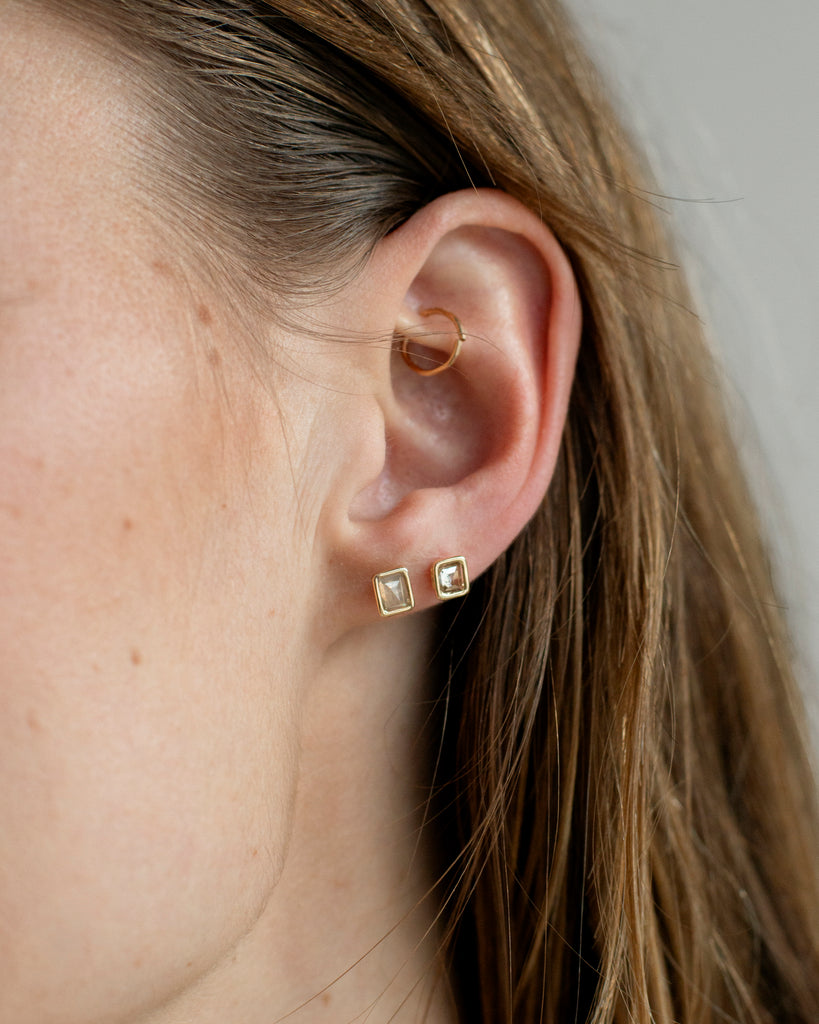 14k Champagne Window Diamond Floating Studs