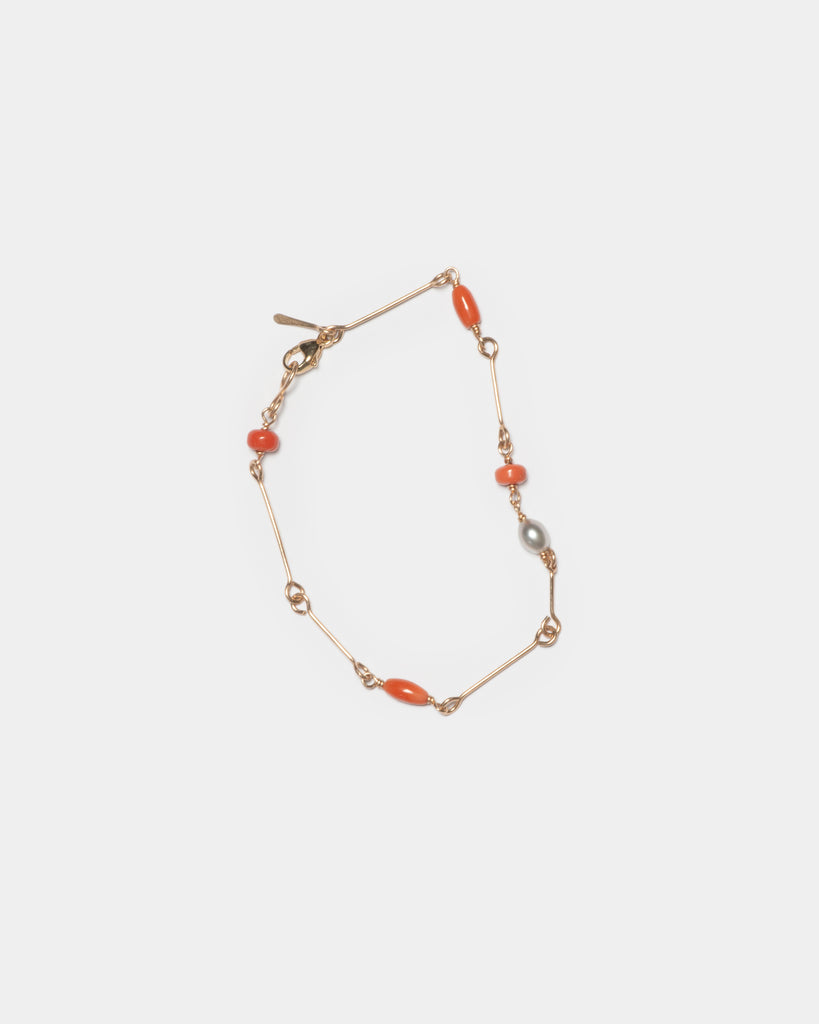 14k Coral and Keshi Bone Chain Bracelet