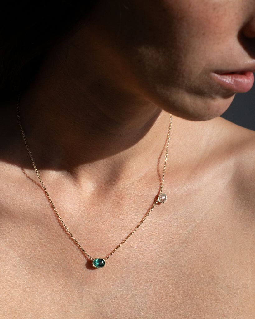 14k Tourmaline and Mineral Diamond Necklace
