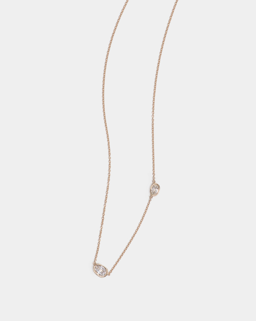 14k Twin Signature Egg Diamond Floating Chain Necklace