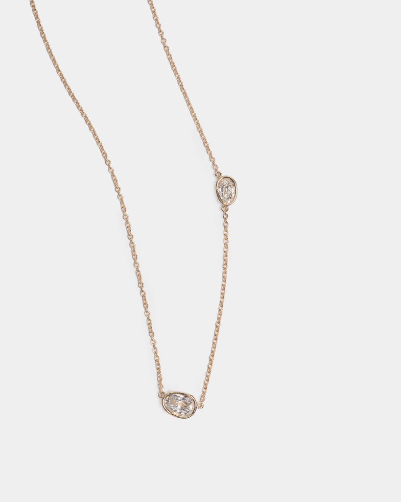 14k Twin Signature Egg Diamond Floating Chain Necklace
