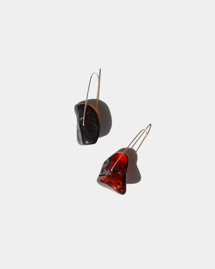 Red Amber Disk Earrings