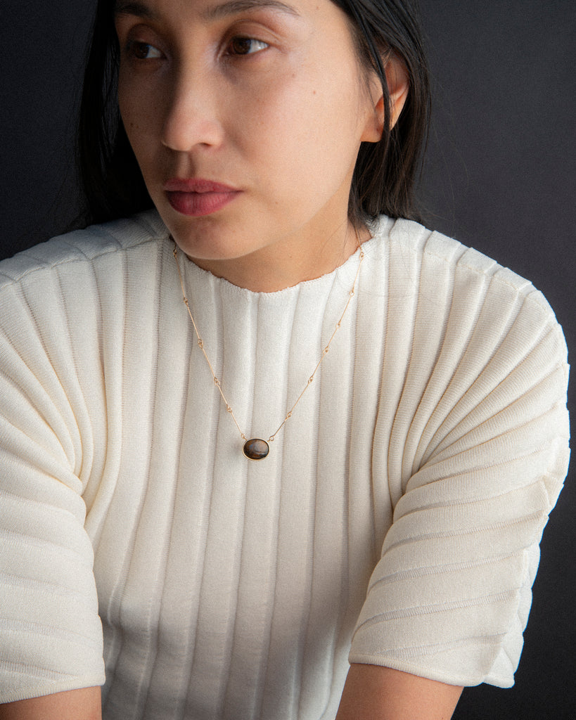 14k Pietersite Bone Chain Necklace