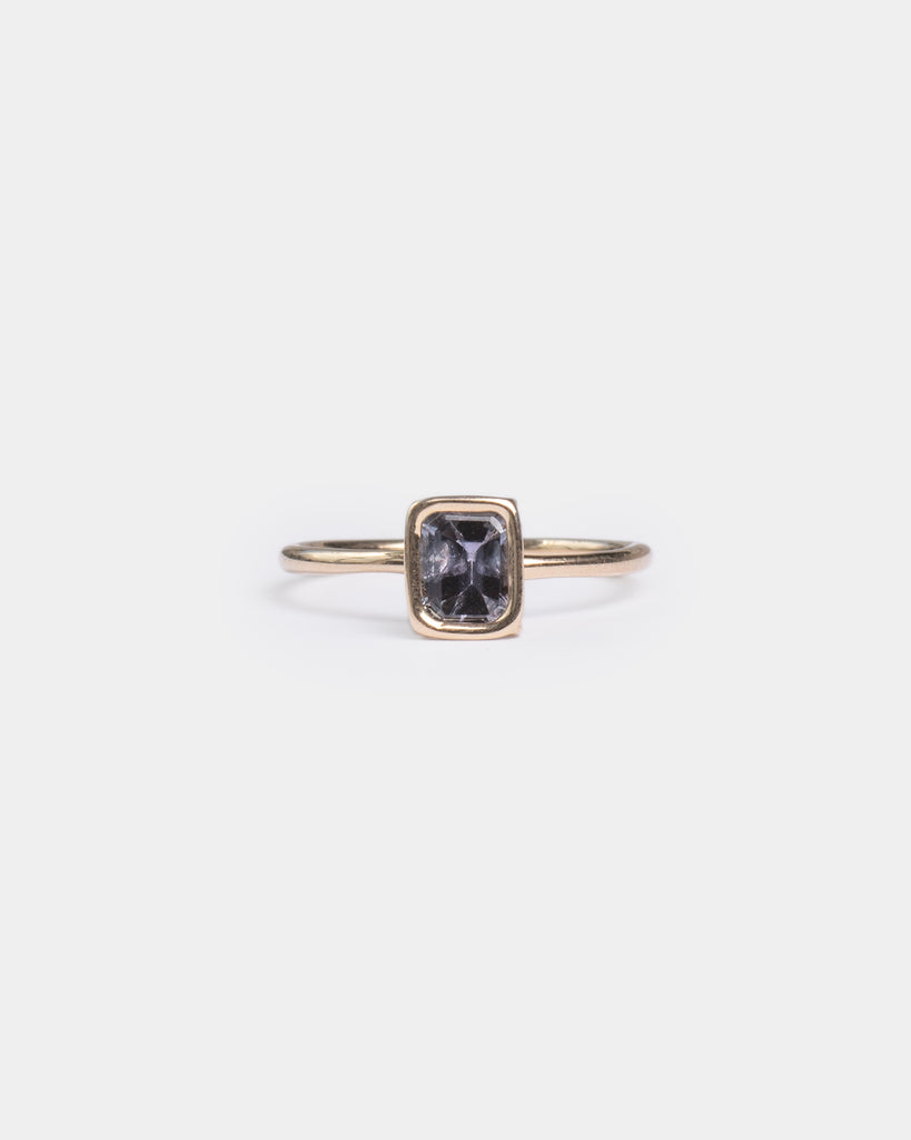 14k Emerald Cut Grey Blue Sapphire Ring