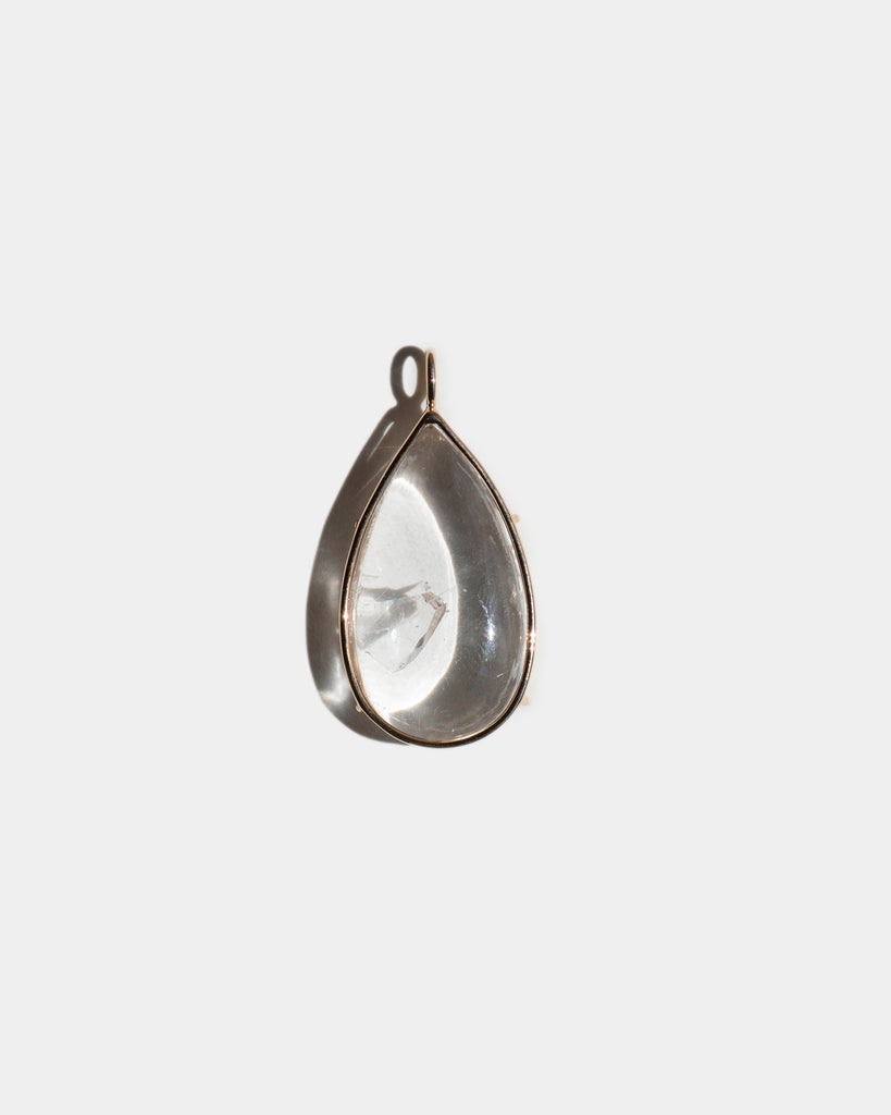 14k Crystal in a Tear Floating Pendant