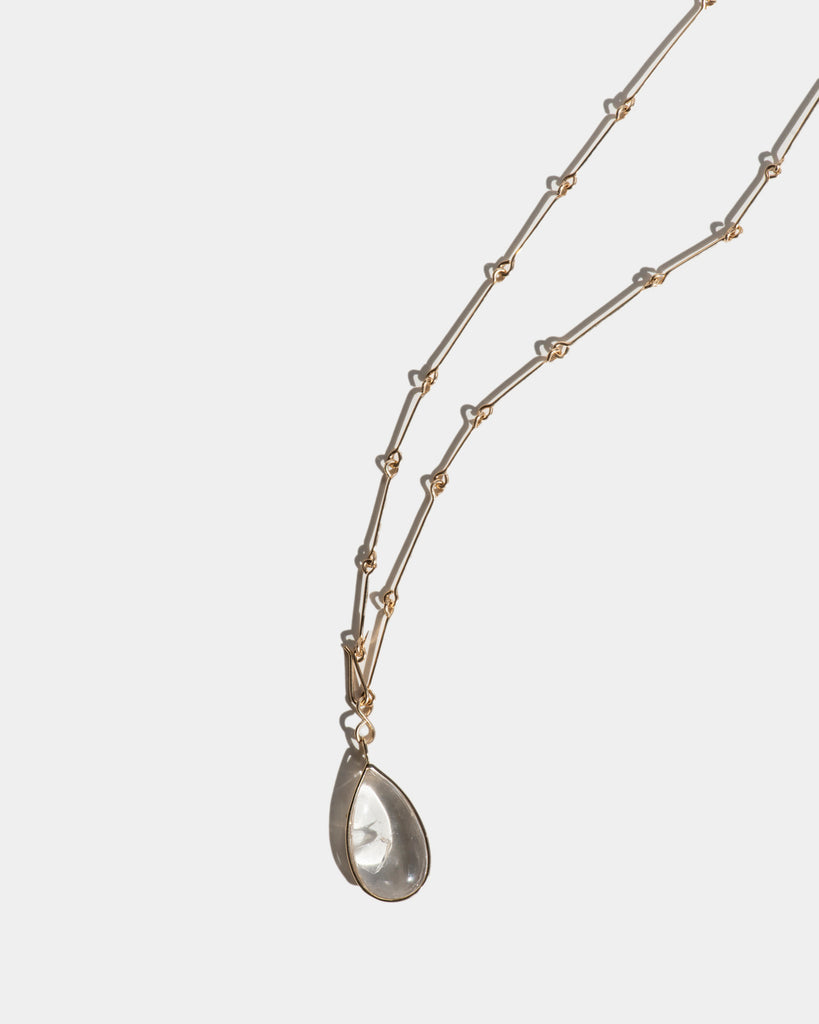 14k Crystal in a Tear Floating Pendant
