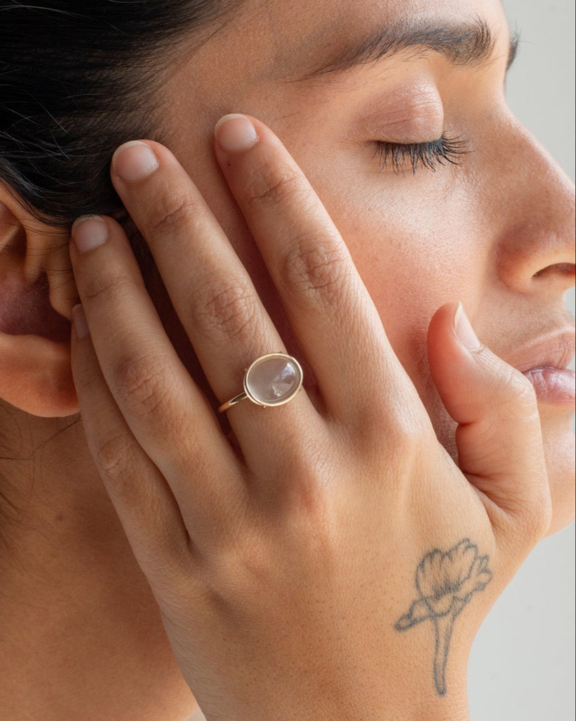 14k Soft Grey Moonstone Ring