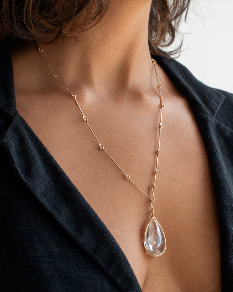 14k Crystal in a Tear Floating Pendant