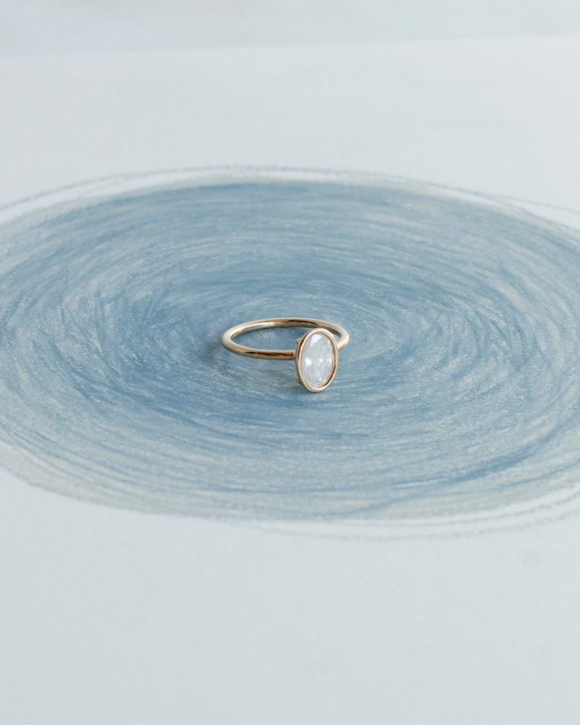 14k Iridescent Oval Diamond Floating Ring
