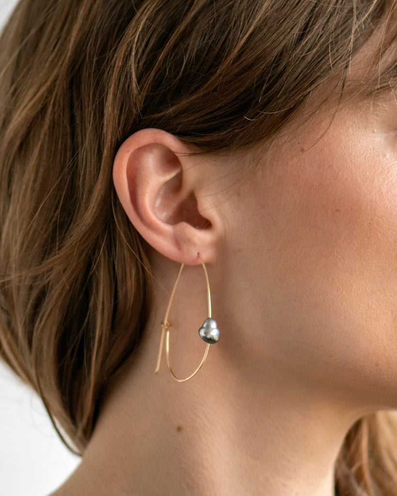 14k Keshi Pearl Egg Hoops