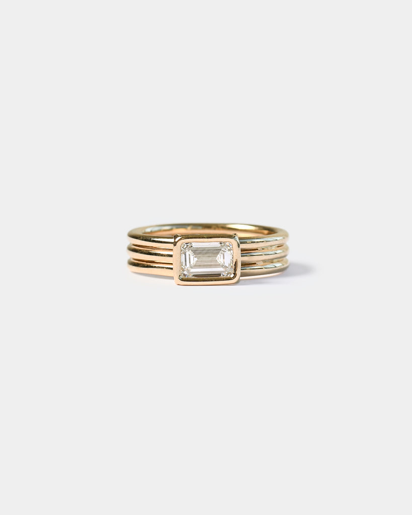 14k East West Emerald Cut Diamond Banded Ring