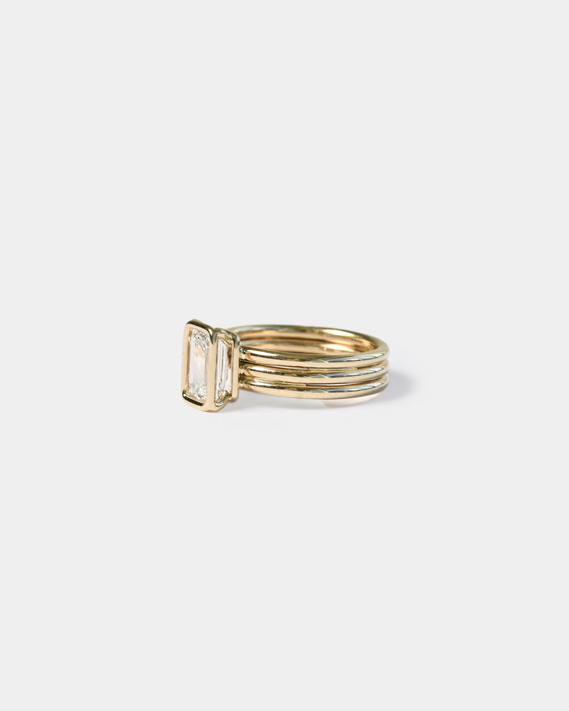 14k Emerald Cut Diamond Banded Ring