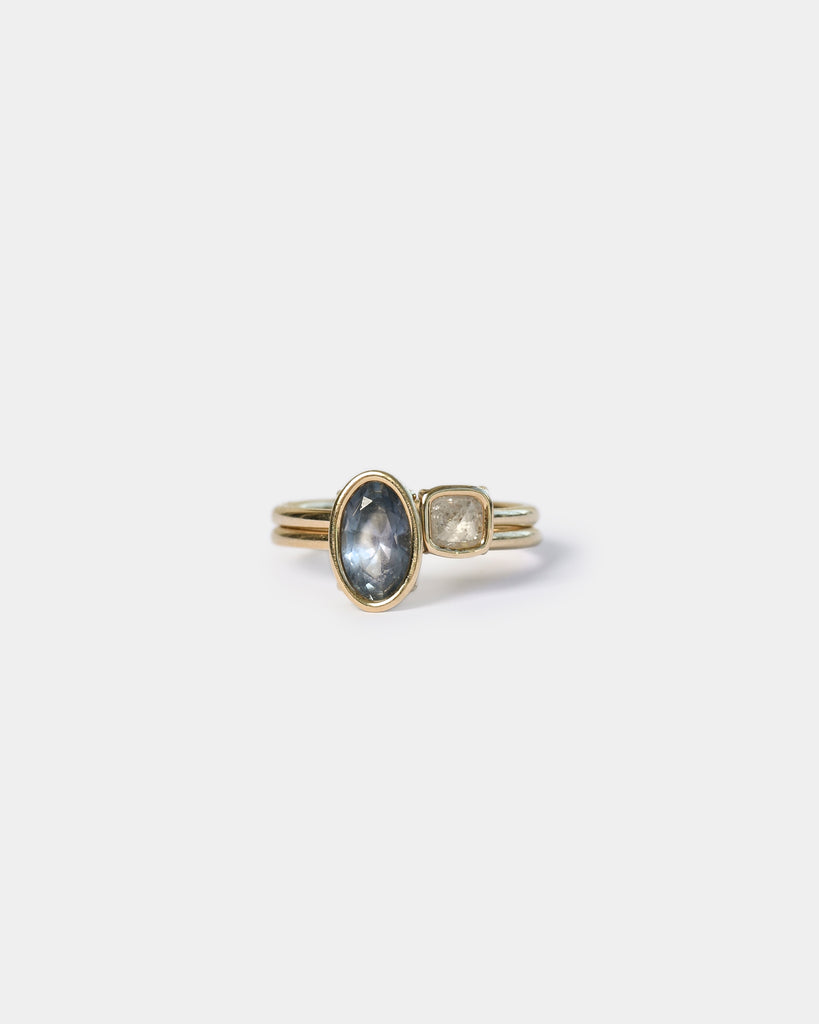 14k Denim Sapphire and Salt Mineral Diamond Toi et Moi Rings