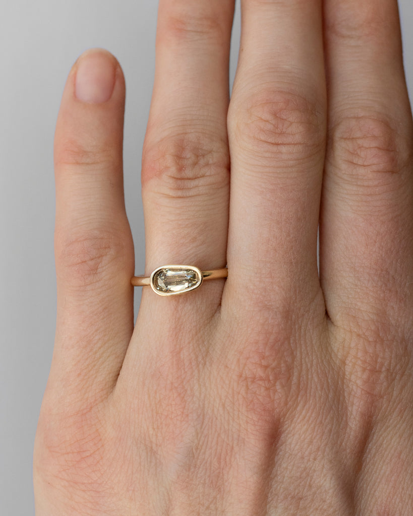 14k Old Mine Cut Olive Diamond Ring