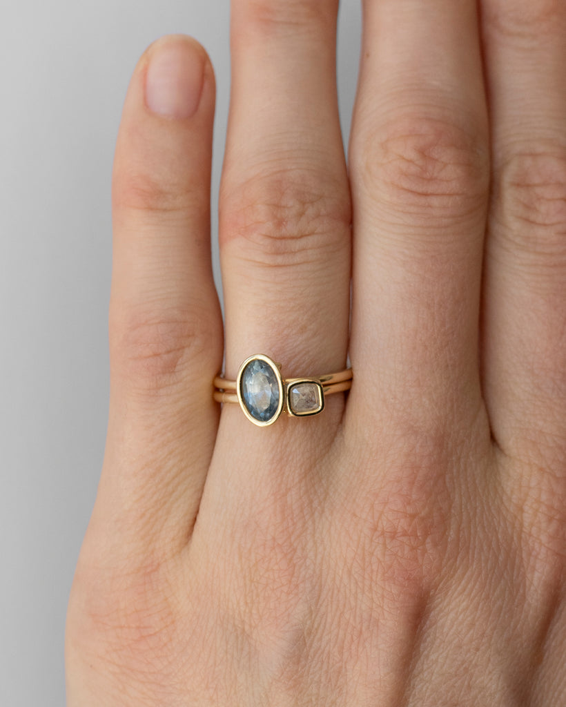 14k Denim Sapphire and Salt Mineral Diamond Toi et Moi Rings