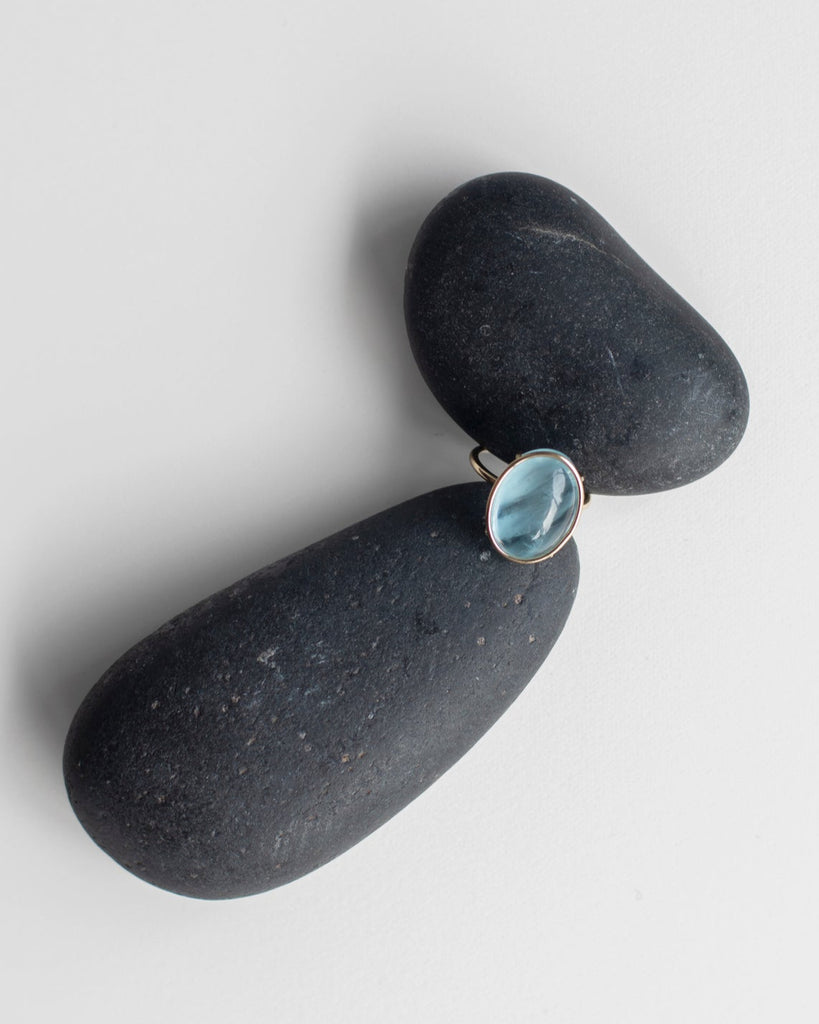 14k Soft Clouded Blue Floating Ring