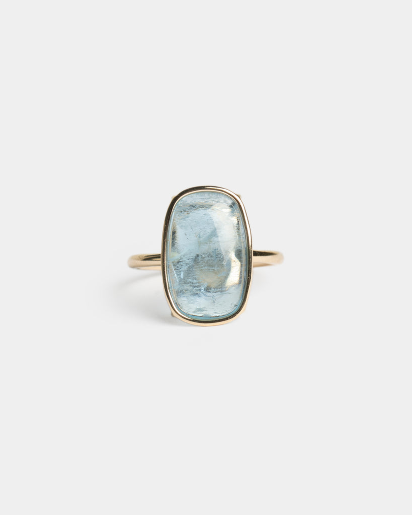 14k Soft Rectangle Aquamarine Floating Ring