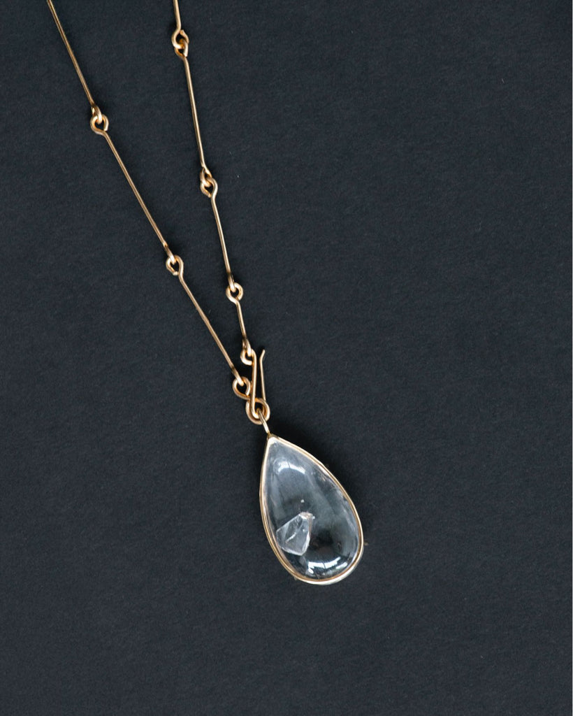 14k Crystal in a Tear Floating Pendant