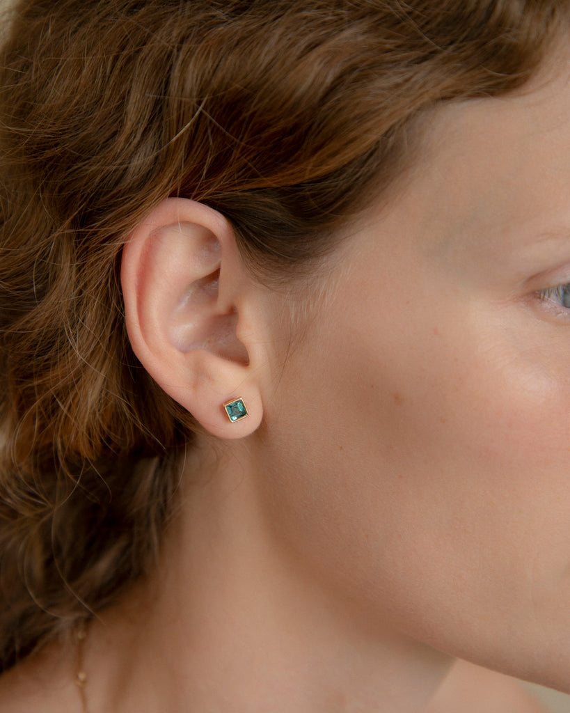 14k Two Tone Teal Tourmaline Floating Studs