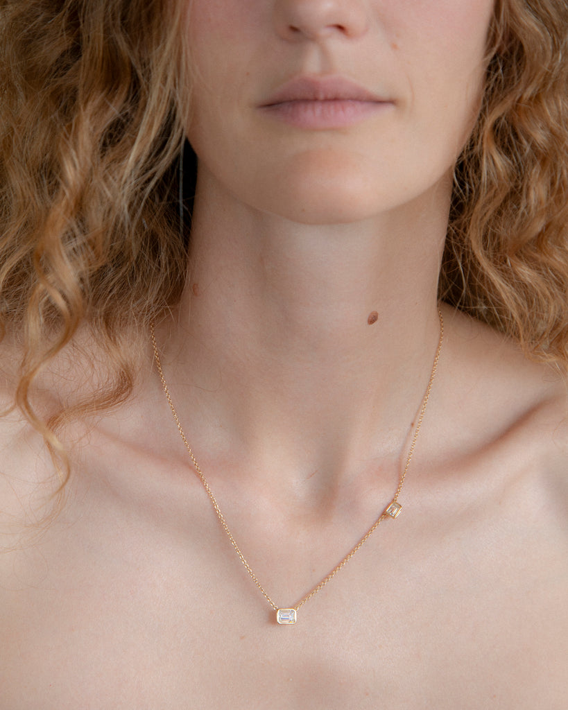 14k Emerald Cut Diamond Chain Necklace