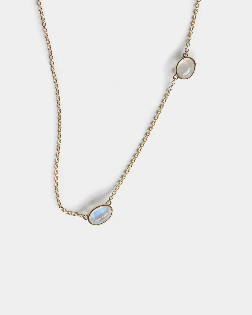 14k Rainbow Moonstone Floating Necklace