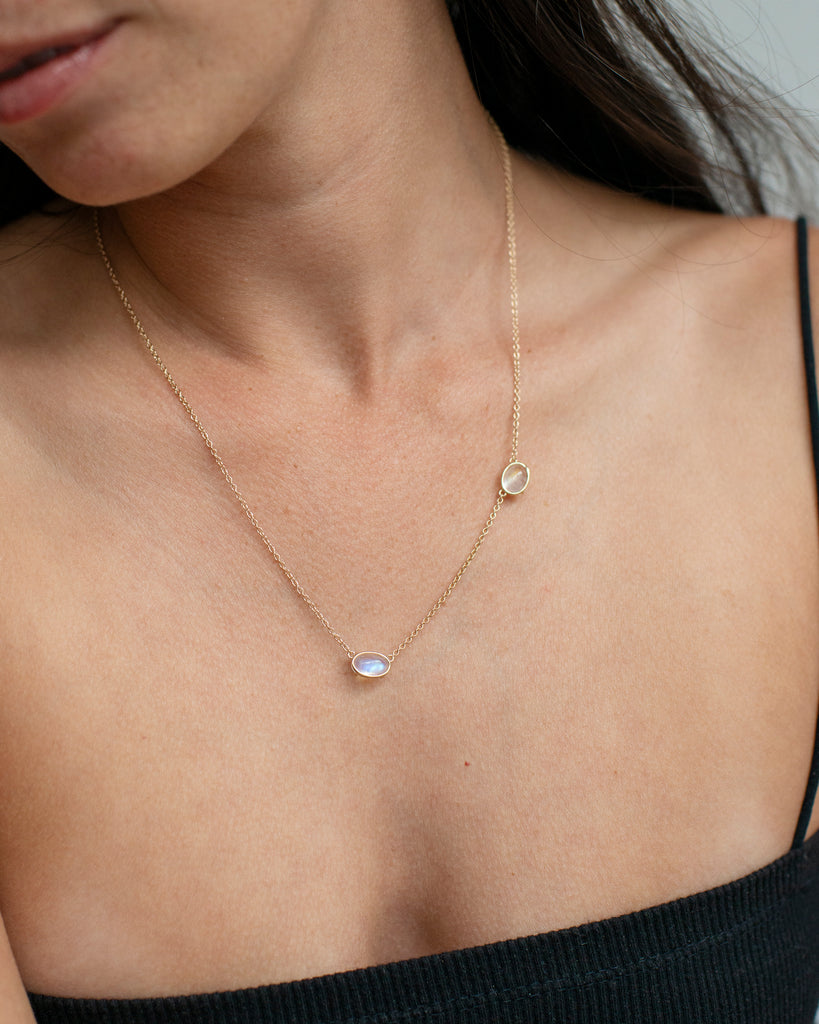 14k Rainbow Moonstone Floating Necklace