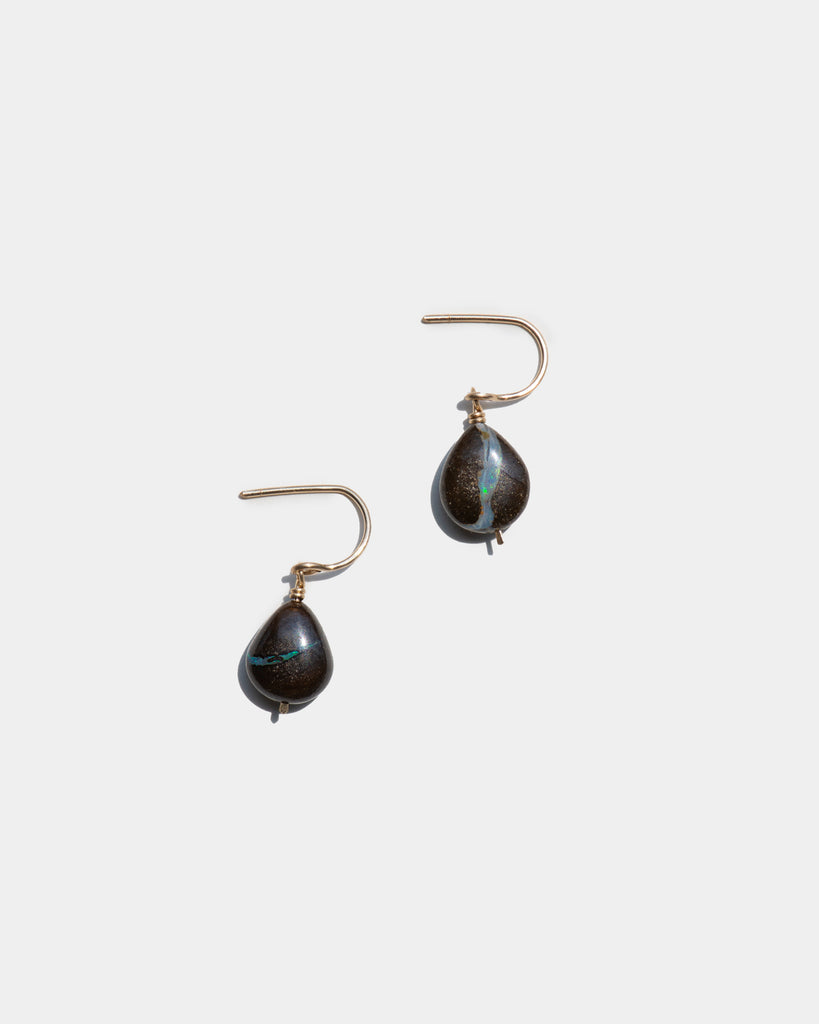 14k Boulder Opal Crescent Charm Earring