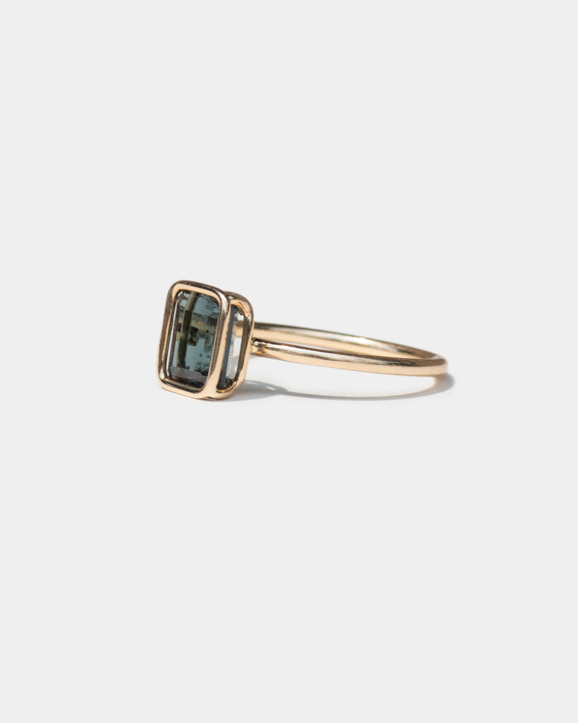 14k Indicolite Tourmaline and Mineral Diamond Toi et Moi Floating Rings