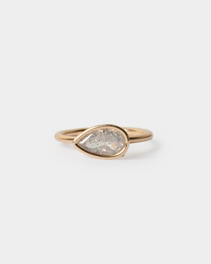 14k Salt and Pepper Pear Diamond Ring