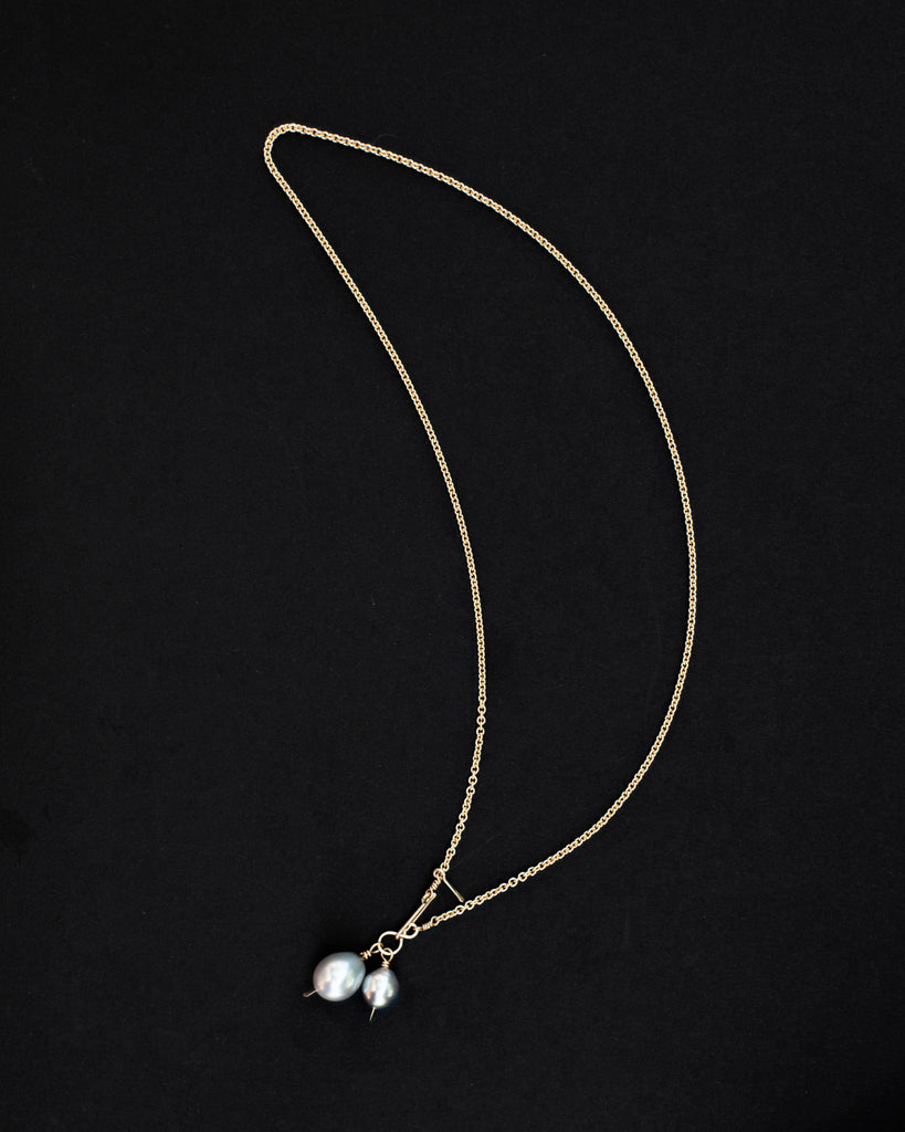 14k Double Tahitian Pearl Pendant Necklace