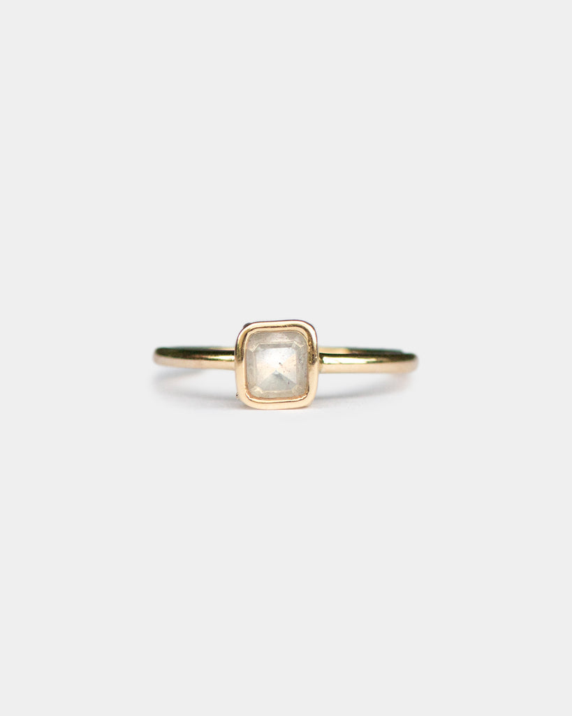 14k Salt Square and Step Cut Mineral Diamond Toi et Moi Floating Rings