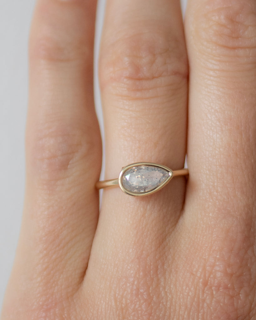 14k Salt and Pepper Pear Diamond Ring