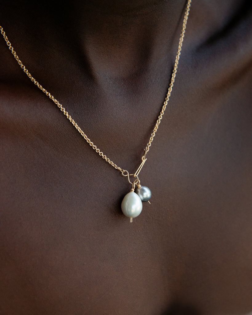 14k Double Tahitian Pearl Pendant Necklace