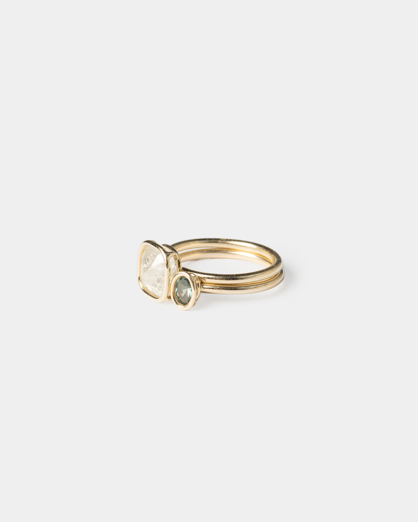 14k Mineral Diamond and Sapphire Toi et Moi Floating Rings