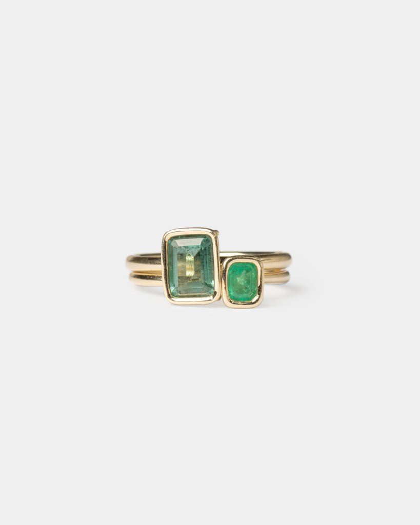 14k Tourmaline and Emerald Toi et Moi Floating Rings