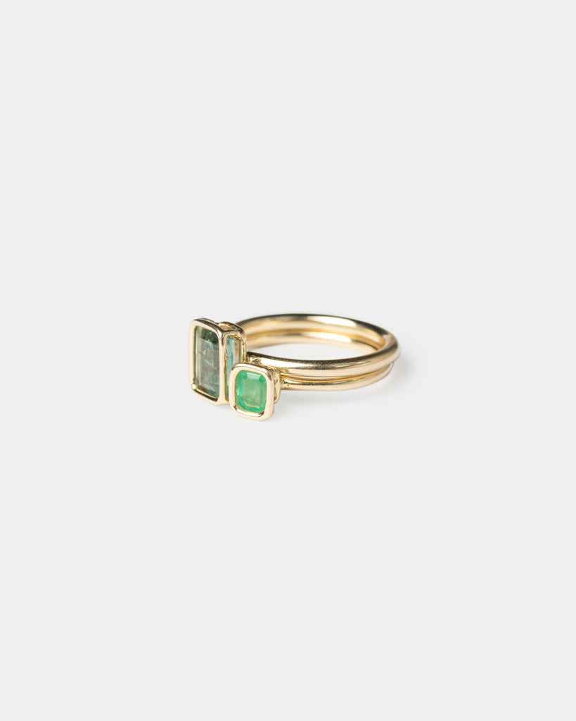 14k Tourmaline and Emerald Toi et Moi Floating Rings