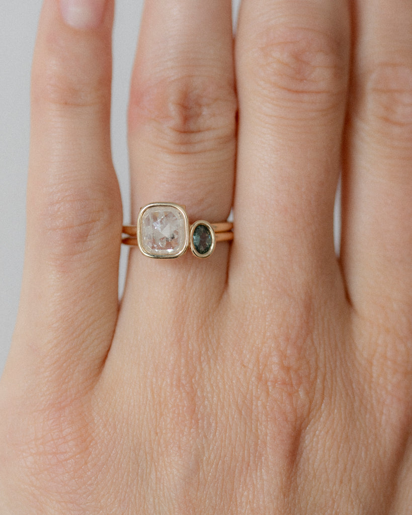 14k Mineral Diamond and Sapphire Toi et Moi Floating Rings