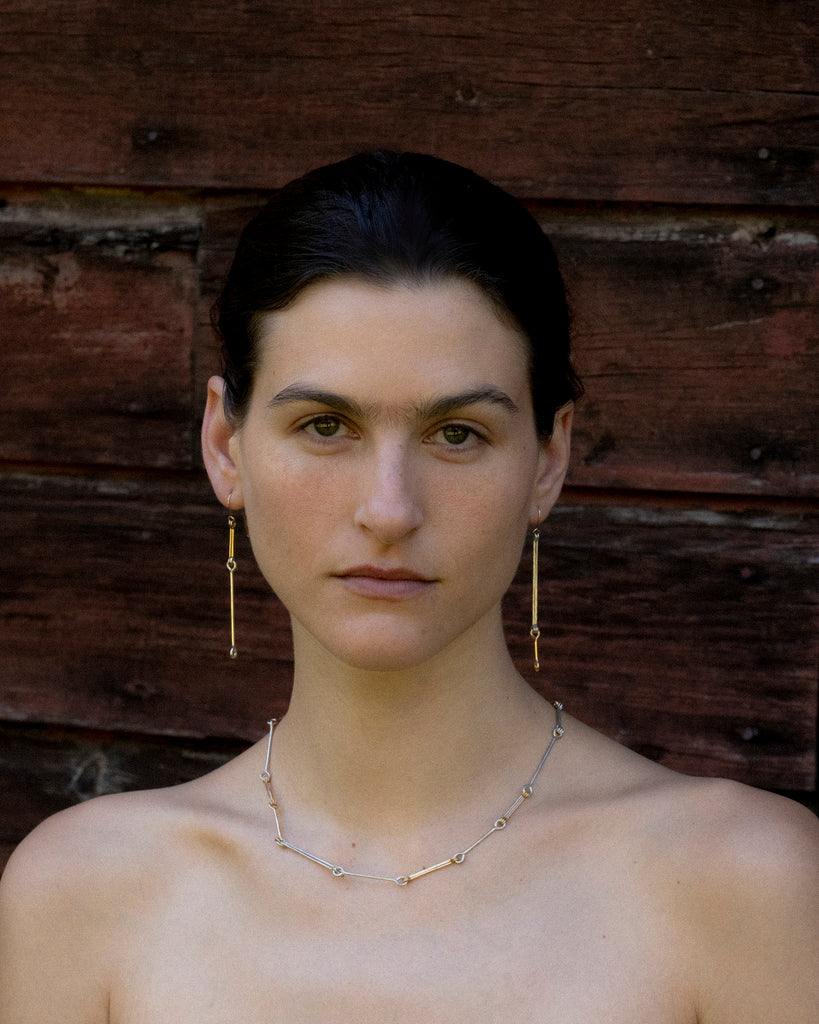 Mixed Metals Triple Bone Chain Earrings