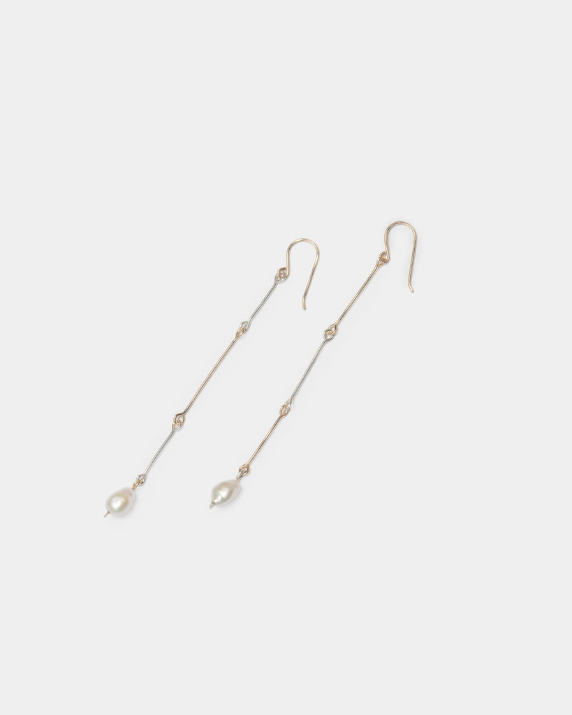 Mixed Metals Pearl Bone Chain Earrings