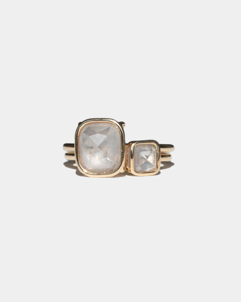 14k Salt Square and Step Cut Mineral Diamond Toi et Moi Floating Rings