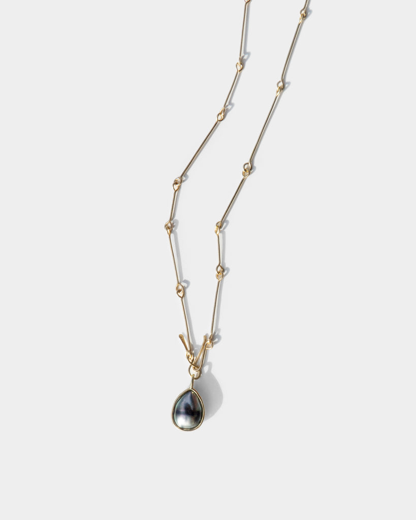 14k Floating Charcoal Keshi Pearl Bone Chain Pendant
