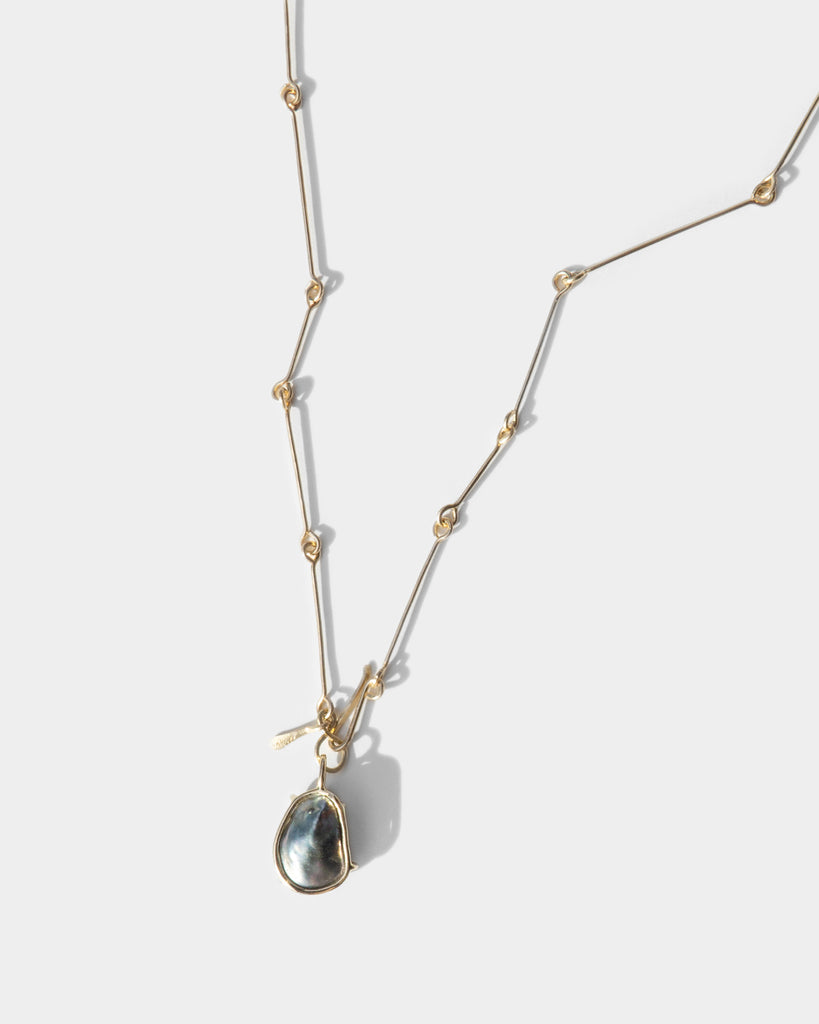 14k Floating Silver Keshi Pearl Bone Chain Pendant
