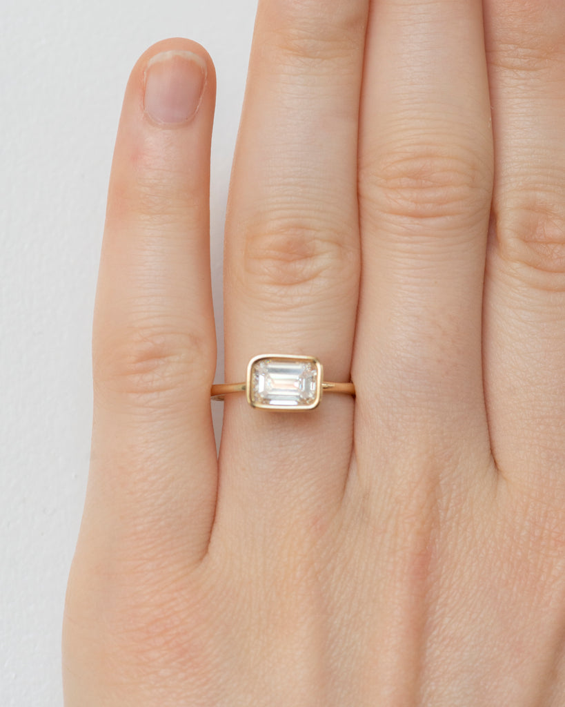 14k East West Emerald Cut Lab Diamond Floating Ring