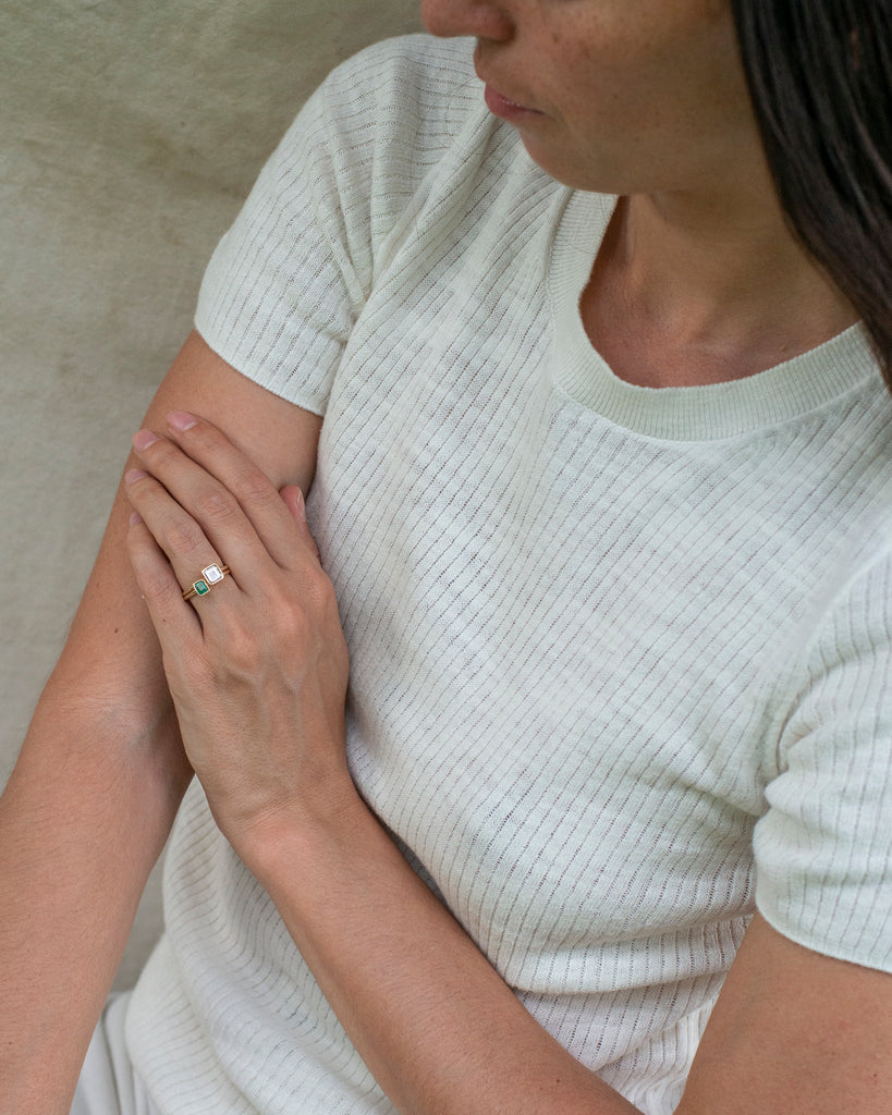 14k Mineral Diamond and Emerald Toi et Moi Floating Rings